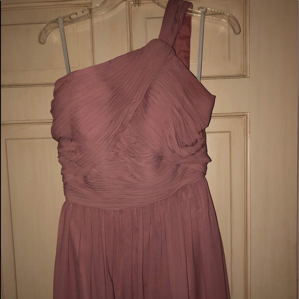 Rose one shoulder bridesmaid dress